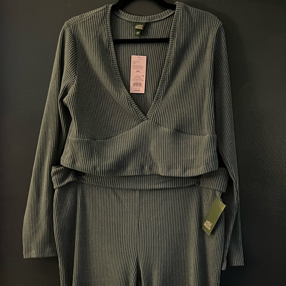 Soft Blue Ribbed Two-Piece Lounge Set